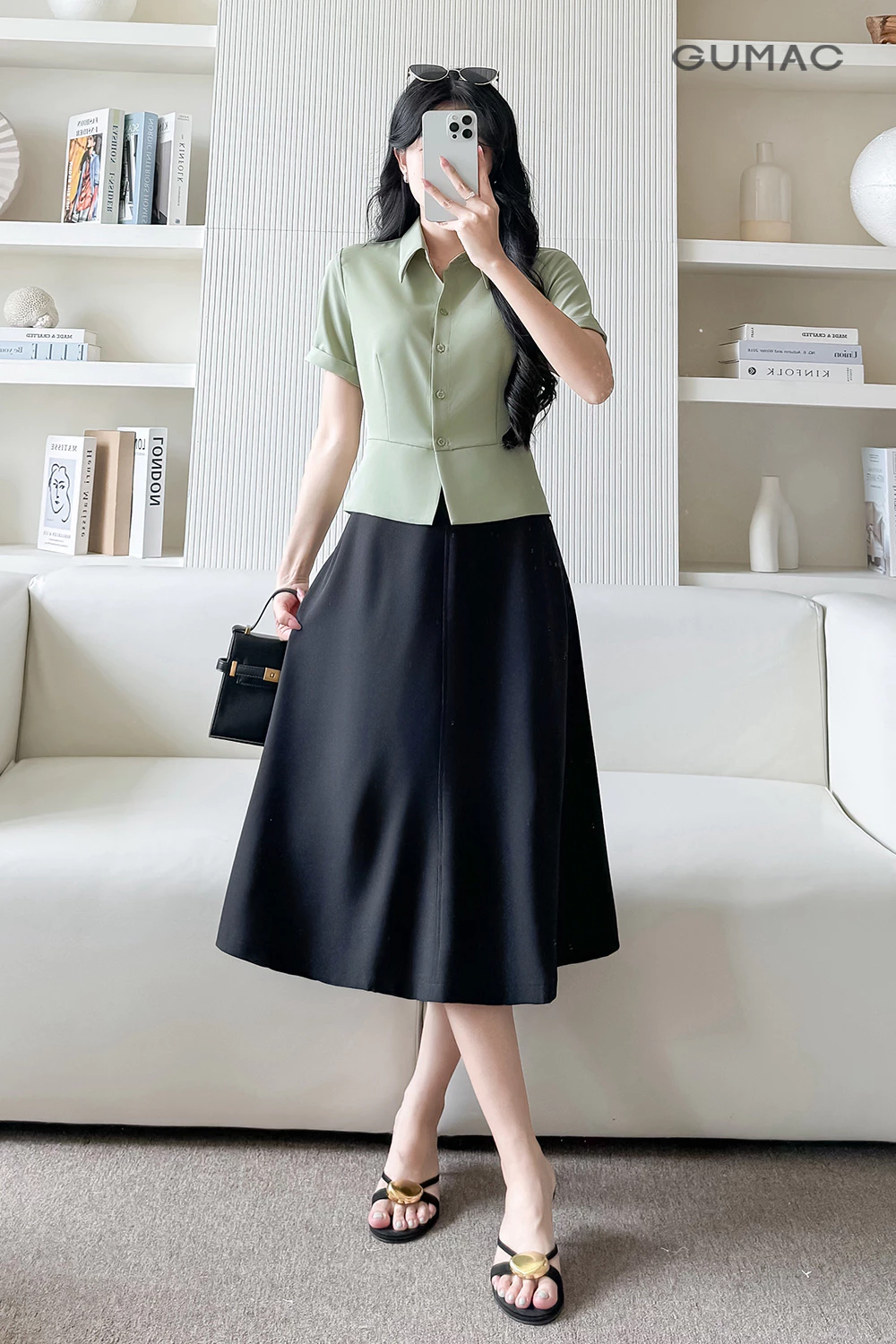 Áo Kiểu Nữ GUMAC Áo Sơ Mi Công Sở Dáng Lửng Ôm Eo Tôn Dáng Thanh Lịch Vải Chéo Ý LAF0518