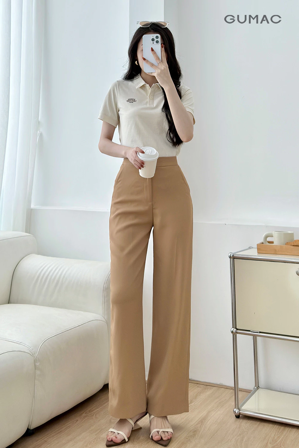 Quần Tây Nữ GUMAC Ống Suông Ủi Ly Túi Xéo Chất Cotton Silk Thanh Lịch LQF0919