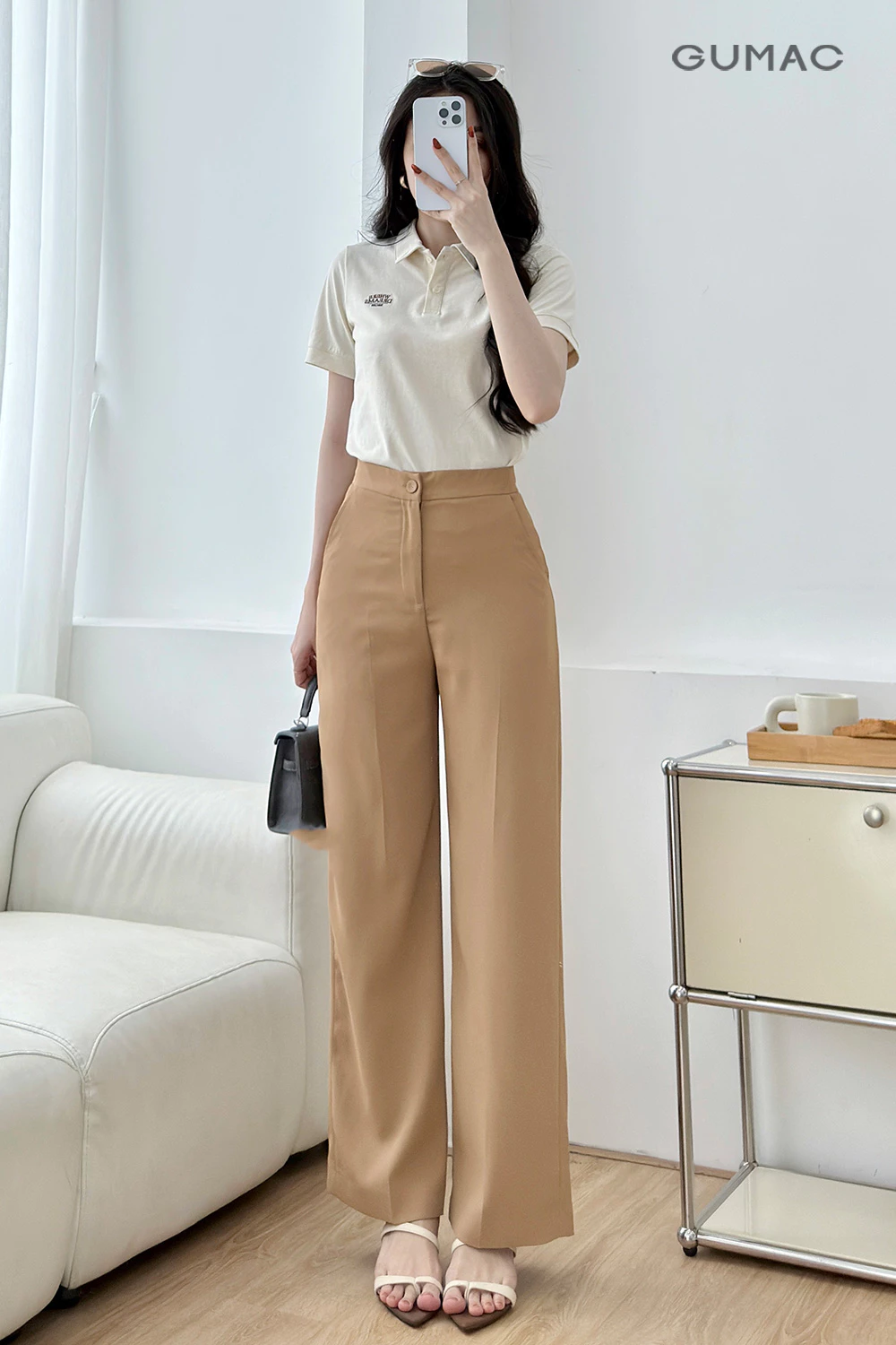 Quần Tây Nữ GUMAC Ống Suông Ủi Ly Túi Xéo Chất Cotton Silk Thanh Lịch LQF0919