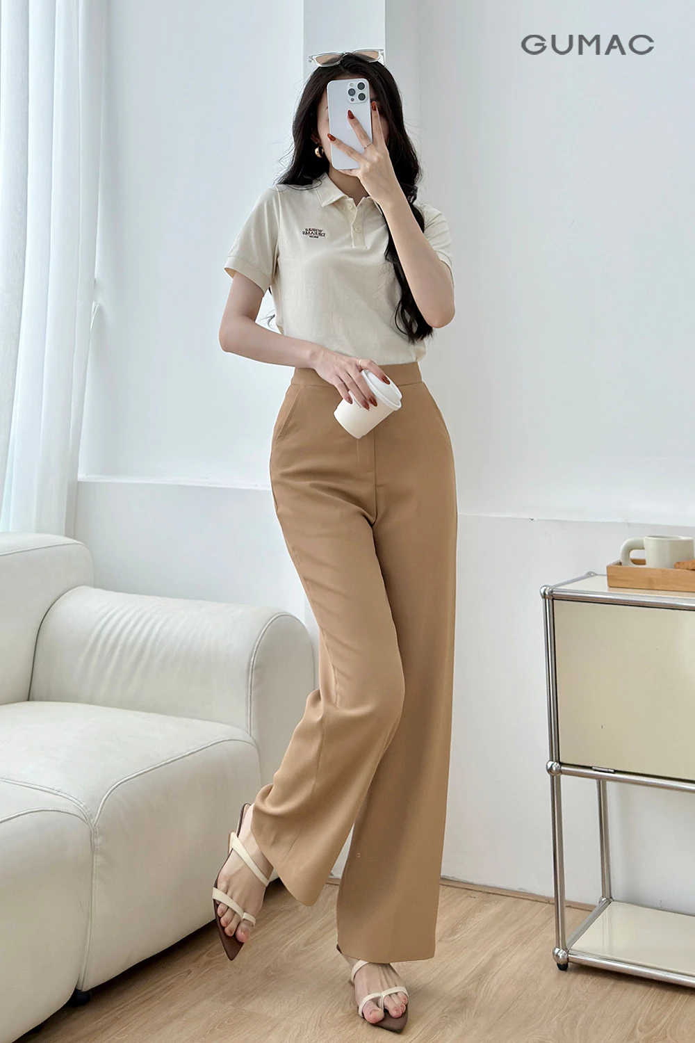 Quần Tây Nữ GUMAC Ống Suông Ủi Ly Túi Xéo Chất Cotton Silk Thanh Lịch LQF0919