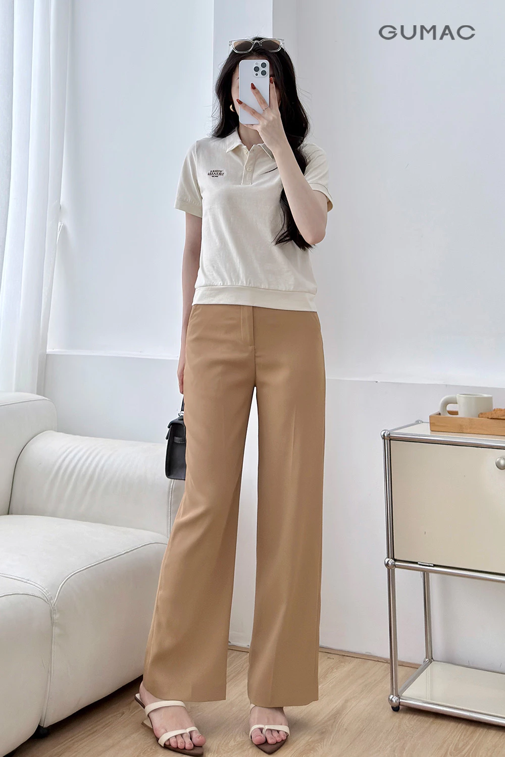 Quần Tây Nữ GUMAC Ống Suông Ủi Ly Túi Xéo Chất Cotton Silk Thanh Lịch LQF0919
