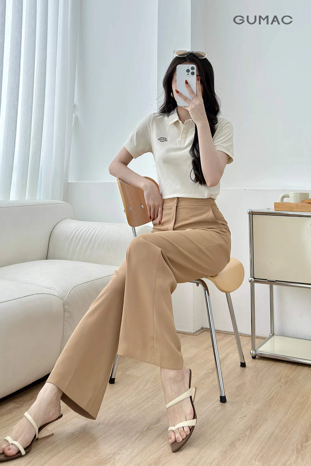 Quần Tây Nữ GUMAC Ống Suông Ủi Ly Túi Xéo Chất Cotton Silk Thanh Lịch LQF0919