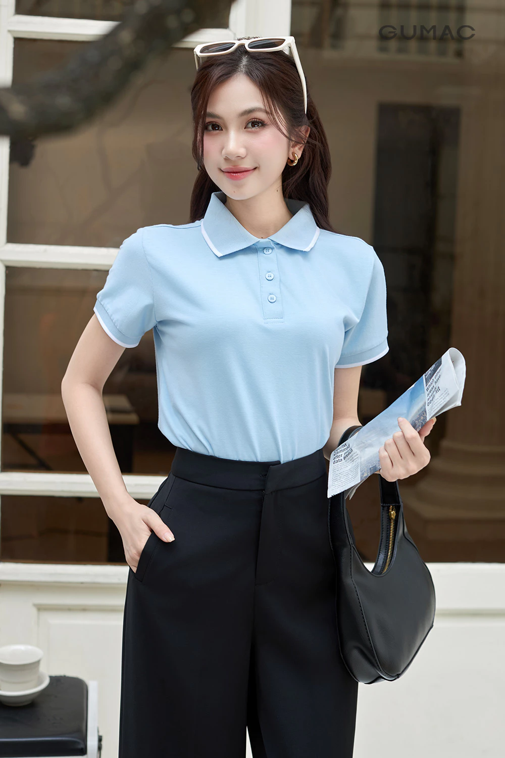 Áo Polo Nữ GUMAC Áo Phông Có Cổ Xanh Dương Tay Ngắn Thanh Lịch Công Sở, Thể Thao LPLF1209