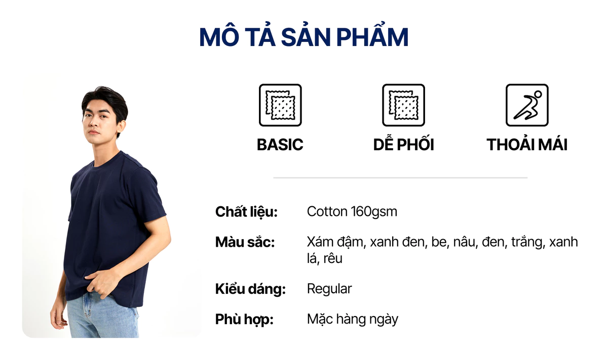 Áo thun nam trơn cổ tròn ICONDENIM, áo phông trơn vải cotton lightweight thoáng mát, siêu nhẹ, form regular ATID0190