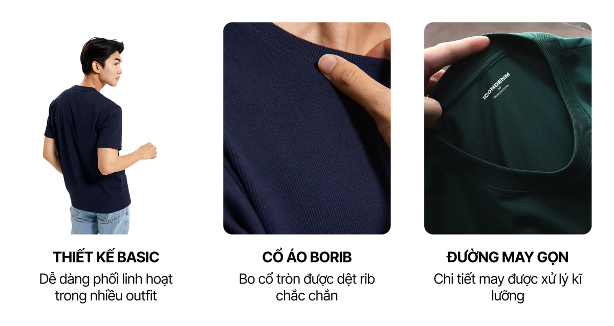 Áo thun nam trơn cổ tròn ICONDENIM, áo phông trơn vải cotton lightweight thoáng mát, siêu nhẹ, form regular ATID0190