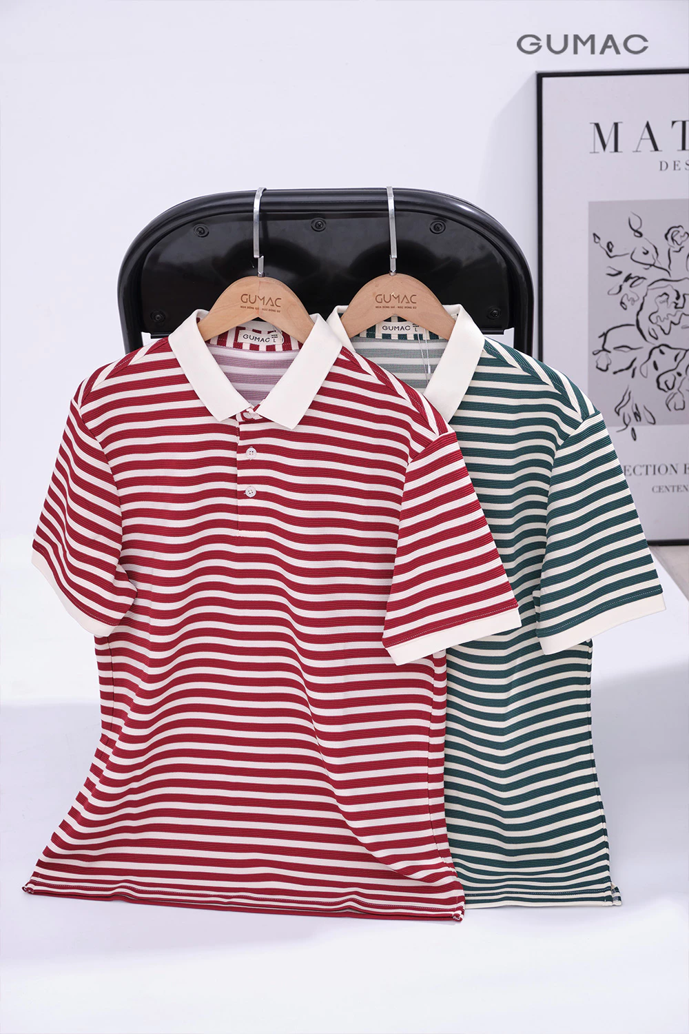 Áo Polo Nam GUMAC Áo Thun Nam Có Cổ Phom Suông Họa Tiết Kẻ Sọc Chất Thun Co Giãn PLNF01012