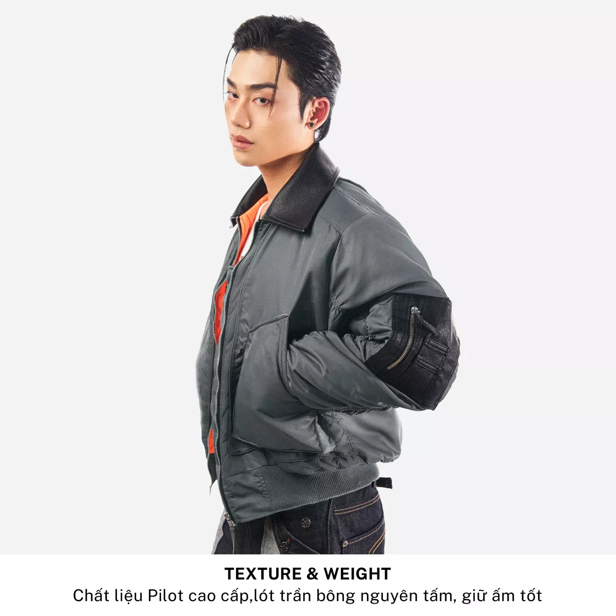 Áo Khoác Bomber SNAZZY Unisex Vải Gió Pilot Chần Bông Chính Hãng - FORGE COLLAR