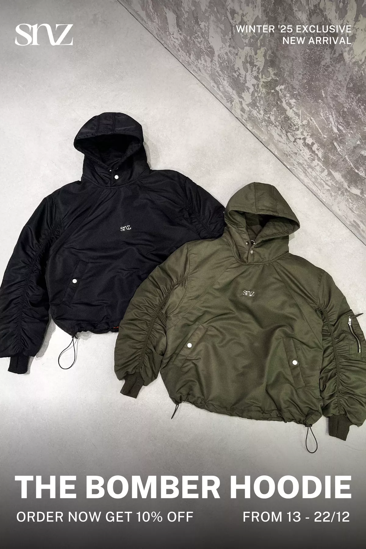 Áo Hoodie Bomber SNAZZY Unisex Vải Gió Pilot Chần Bông Chính Hãng - BOMBER HD