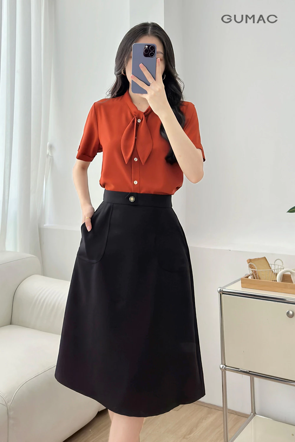Chân Váy Chữ A Nữ GUMAC Chân Váy Công Sở Lưng Cao Dáng Dài Chất Tuyết Mưa Có Túi Đắp Thanh Lịch LVE1202