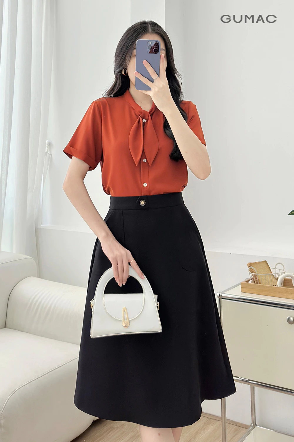 Chân Váy Chữ A Nữ GUMAC Chân Váy Công Sở Lưng Cao Dáng Dài Chất Tuyết Mưa Có Túi Đắp Thanh Lịch LVE1202
