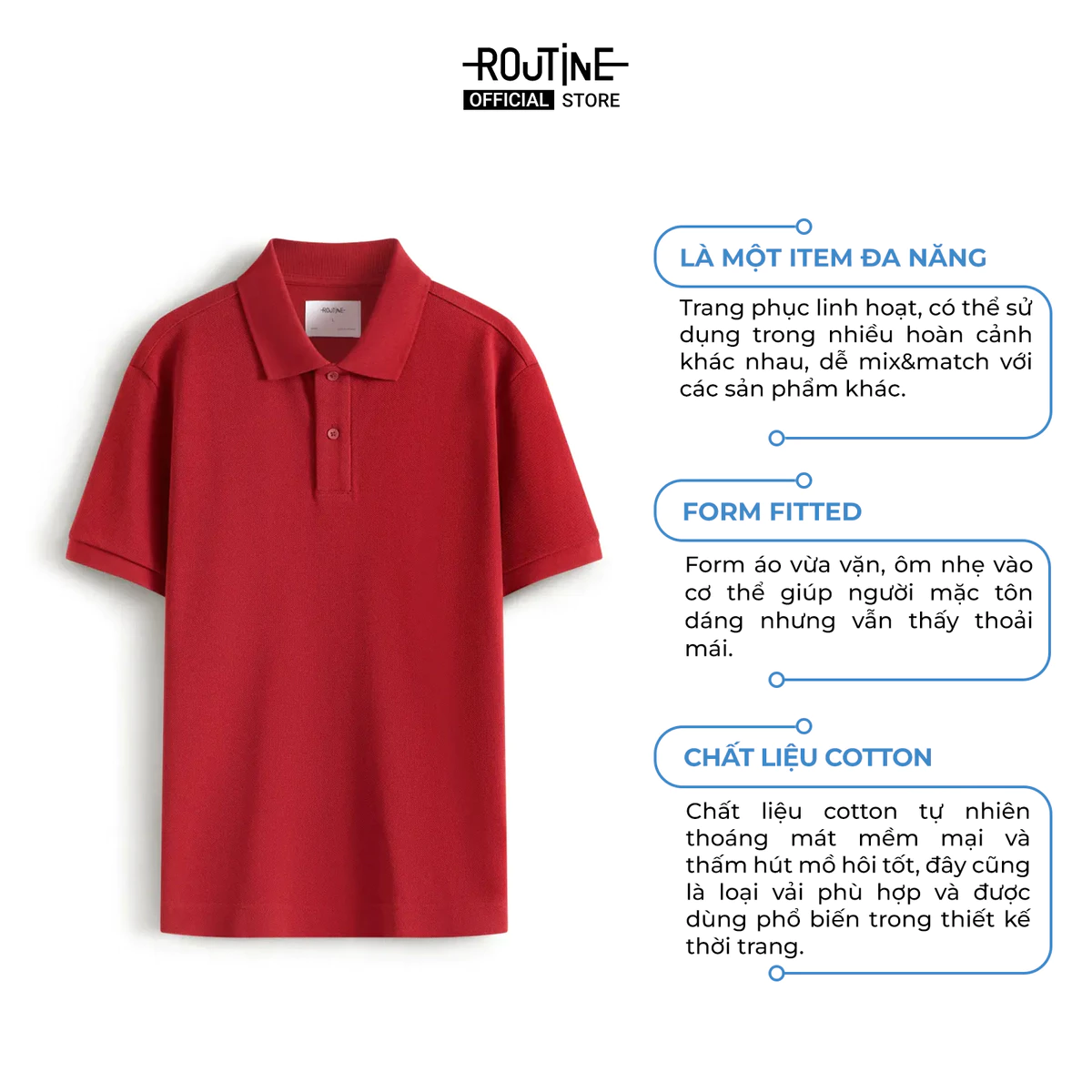 Áo Polo Tay Ngắn Nam Trơn 100% Cotton Form Fitted - Routine 10F25POL009