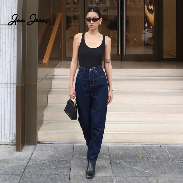 Aaa Jeans - Quần Mom Jeans Lưng Cao Màu Indigo