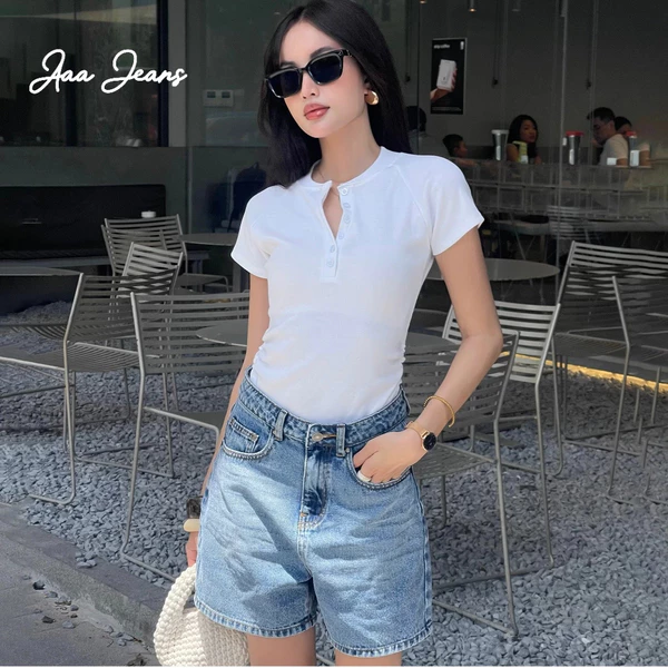 Aaa Jeans - Quần short jean nữ ngắn lưng cao regular fit