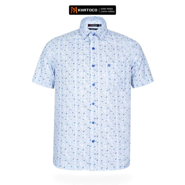 Áo sơ mi nam tay ngắn họa tiết KHATOCO form Tailor Fit lai ngang mã A1MN538T2-CNIN344-2504-N