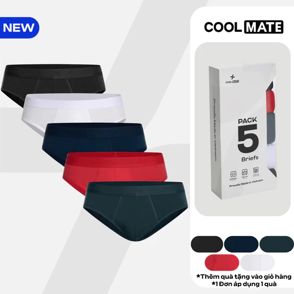 Combo Pack 5 Quần lót tam giác nam Brief Cotton Co Giãn Origin mềm mại, co giãn, thấm hút Coolmate