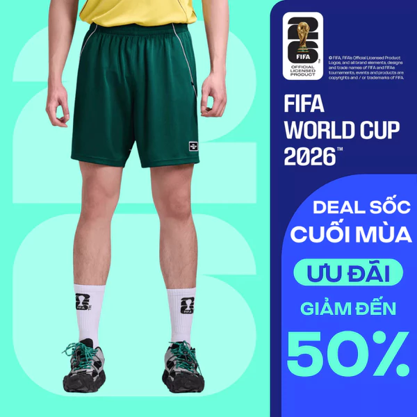 Quần shorts thể thao bóng đá nam phối line Exdry Peformance World Cup thoáng khí, thấm hút tốt COOLMATE