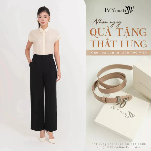 Quần âu nữ dáng suông cạp cao, quần tây nữ công sở IVY moda MS 22T0240