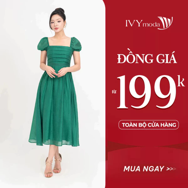Freesia Dress - Đầm xòe xếp ly cổ vuông nữ IVY moda MS 48M8826