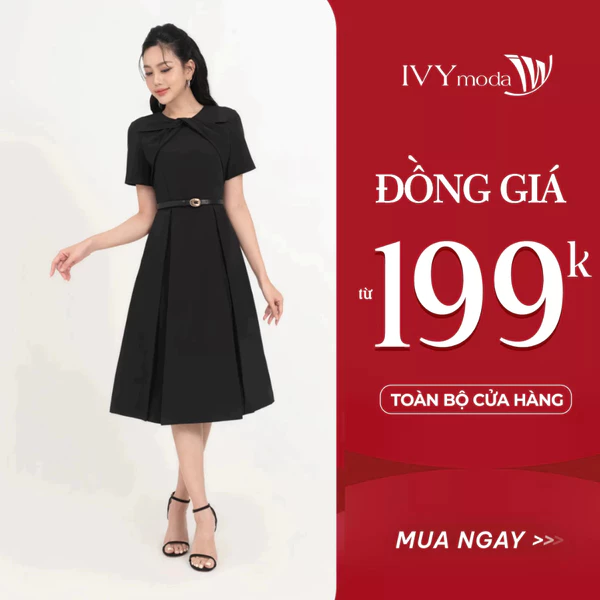 Đầm nữ dáng xòe cổ kiểu (Không kèm đai) IVY moda MS 48M8680