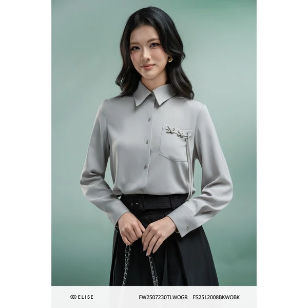 SM ghi sáng nẹp dây đan túi ngực thiết kế Elise mã sản phẩm FW2507230TLWOGR